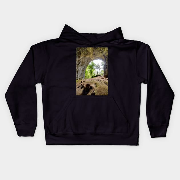 Inside view from Meziad cave in Apuseni mountains Kids Hoodie by naturalis